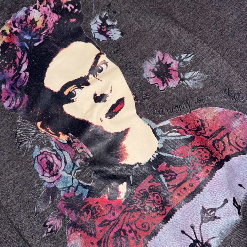 Frida Kahlo Jerry Leigh Viva La Vida Graphic Sweatshirt Charcoal Grey XL
